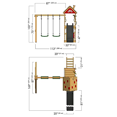 WICKEY-Aire-de-Jeux-FarmFlyer-portique-en-Bois-avec-balanoire-bche-en-Rouge-Toboggan-Anthracite-Tour-descalade-pour-Enfants-avec-bac--Sable-chelle-et-Accessoires-de-Jeu-pour-Le-Jardin-0-2