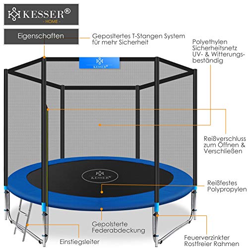 KESSER-Trampoline-Certifi-TV-SD-GS-Ensemble-Complet-avec-Filet-de-scurit-chelle-Couverture-de-Cadre-et-Accessoires-Trampoline-pour-Enfants-Trampoline-de-Jardin-150-kg-0-2