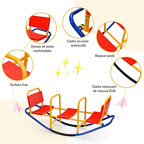 DREAMADE-Balanoire--Bascule-en-Mtal-pour-Enfant-3-8-Ans-Bascule-avec-3-Sige-trbuchet-avec-Poignes-et-DossiersJeu-de-Plein-Air-Enfant-pour-Intrieur-Extrieur-Salon-et-Cours-0-1