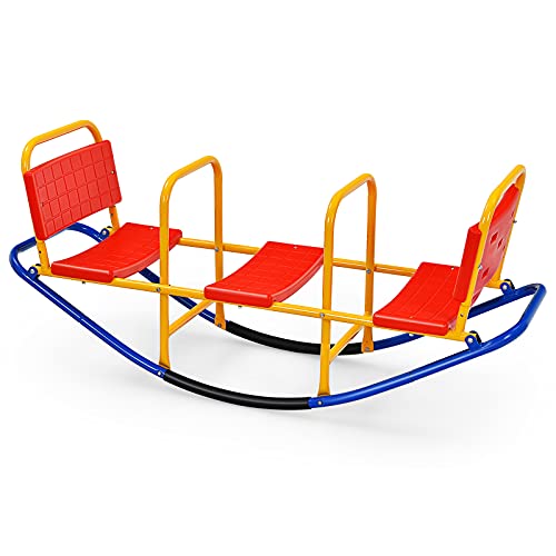 DREAMADE-Balanoire--Bascule-en-Mtal-pour-Enfant-3-8-Ans-Bascule-avec-3-Sige-trbuchet-avec-Poignes-et-DossiersJeu-de-Plein-Air-Enfant-pour-Intrieur-Extrieur-Salon-et-Cours-0