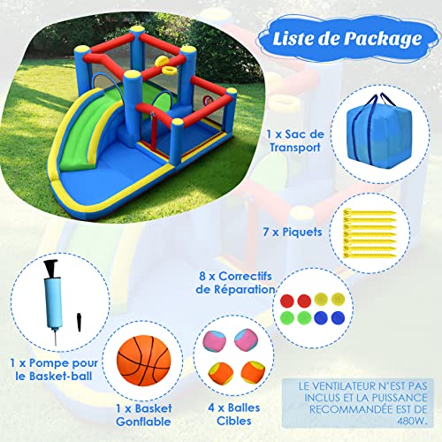 COSTWAY-Chteau-Gonflable-avec-Toboggan-Aire-de-Saut-Ballon-et-Panier-Aire-de-Jeux-Gonflable-avec-Kit-de-Rparation-Sac-de-Transport-et-Piquet-de-Sol-sans-gonfleur-0-0