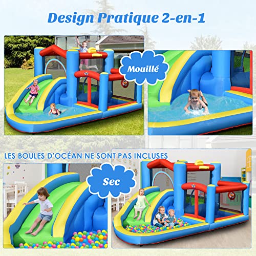 COSTWAY-Chteau-Gonflable-avec-Toboggan-Aire-de-Saut-Ballon-et-Panier-Aire-de-Jeux-Gonflable-avec-Kit-de-Rparation-Sac-de-Transport-et-Piquet-de-Sol-sans-gonfleur-0-1