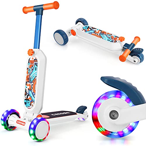 Caroma-Trotinette-Enfant-3-Roues-Pliable-Trotinette-Enfant-3-12-Ans-Convient-aux-Garons-et-aux-Filles-Hauteur-Rglable-sur-4-Niveaux-avec-Roues-Clignotantes--LED-Charge-Max-50KG-0