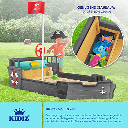 KIDIZ-Bac--Sable-AHOI-Bateau-Pirate-Bateau--Voile-en-Bois-avec-Couvercle-Bche-de-Sol-Banquette-mt-de-Drapeau-Grand-bac--Sable-pour-Le-Jardin-Bote--Sable-dextrieur-0-1