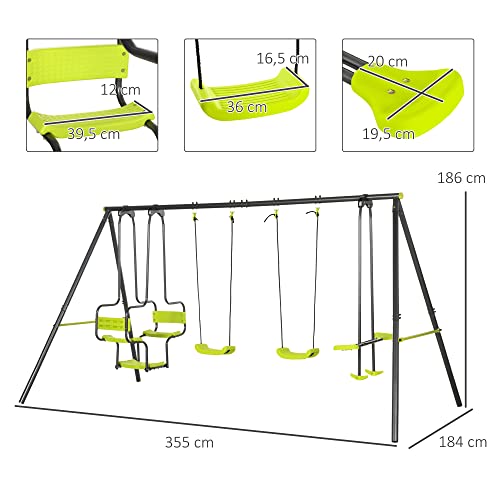 Outsunny-Balanoire-Enfant-4-agrs-portique-avec-balanoire-nacelle-Face--Face-dim-355L-x-184l-x-186H-m-mtal-poxy-anticorrosion-PE-Gris-Anthracite-Vert-Pomme-0-1