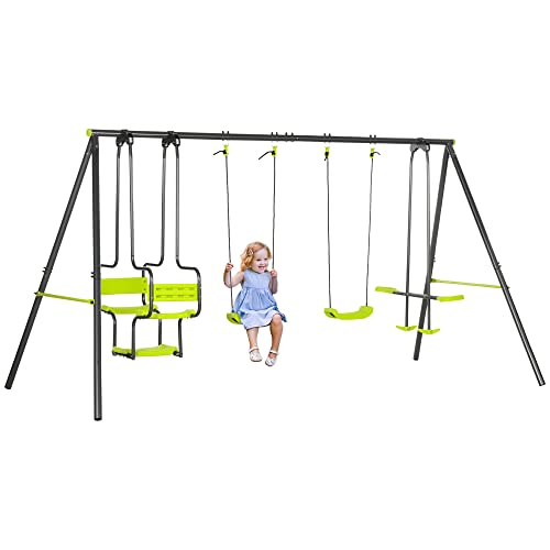 Outsunny-Balanoire-Enfant-4-agrs-portique-avec-balanoire-nacelle-Face--Face-dim-355L-x-184l-x-186H-m-mtal-poxy-anticorrosion-PE-Gris-Anthracite-Vert-Pomme-0