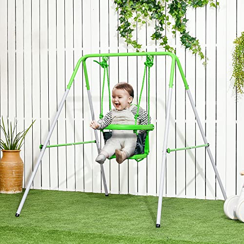 Outsunny-Balanoire-portique-pour-Enfants-de-6--36-Mois-capacit-de-Charge-de-25-Kg-en-Acier-avec-Pieds-antidrapants-extrieur-et-intrieur-Hauteur-122-cm-Vert-0-0