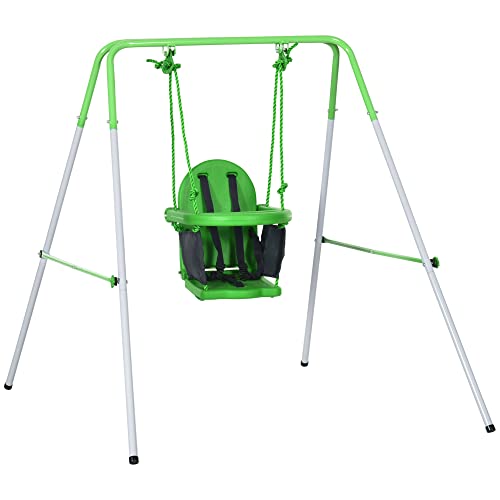 Outsunny-Balanoire-portique-pour-Enfants-de-6--36-Mois-capacit-de-Charge-de-25-Kg-en-Acier-avec-Pieds-antidrapants-extrieur-et-intrieur-Hauteur-122-cm-Vert-0