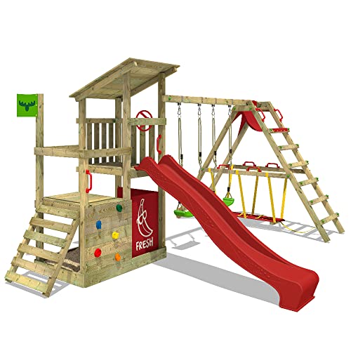 FATMOOSE-Tour-de-Jeu-FruityForest-Fun-XXL-avec-Construction-de-Surf-balanoire-et-Toboggan-Tour-descalade-dextrieur-pour-Enfants-avec-bac--Sable-pour-Le-Jardin-0