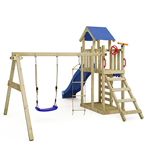 Wickey-Aire-de-Jeux-MultiFlyer-Light-portique-en-Bois-avec-balanoire-et-Toboggan-Tour-descalade-pour-Enfants-avec-bac--Sable-chelle-et-Accessoires-de-Jeu-pour-Le-Jardin-0-0