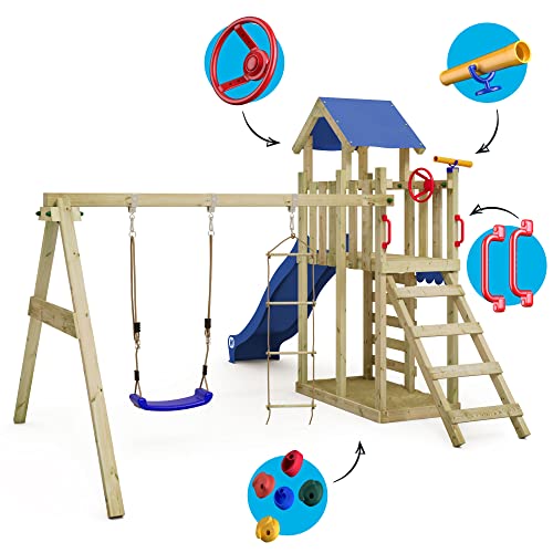 Wickey-Aire-de-Jeux-MultiFlyer-Light-portique-en-Bois-avec-balanoire-et-Toboggan-Tour-descalade-pour-Enfants-avec-bac--Sable-chelle-et-Accessoires-de-Jeu-pour-Le-Jardin-0-2