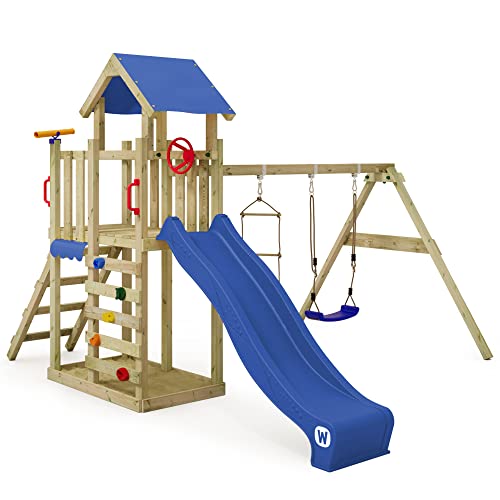 Wickey-Aire-de-Jeux-MultiFlyer-Light-portique-en-Bois-avec-balanoire-et-Toboggan-Tour-descalade-pour-Enfants-avec-bac--Sable-chelle-et-Accessoires-de-Jeu-pour-Le-Jardin-0