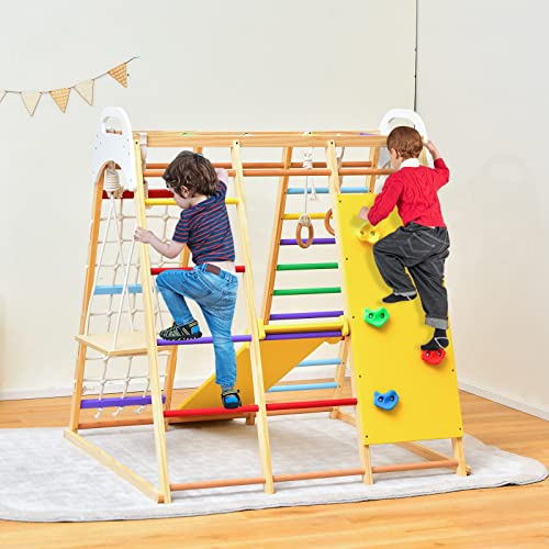 DREAMADE-Ensemble-Echelle-descalade-7-en-1-pour-Enfants-1-Ans-a-Grimper-Balancoire-Triangle-dEscalade-Educatif-en-Bois-Massif-avec-Structure-Stable-pour-InterieursExterieurs-0-0