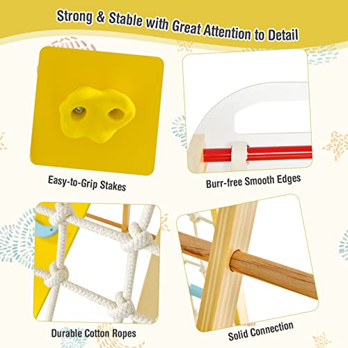 DREAMADE-Ensemble-Echelle-descalade-7-en-1-pour-Enfants-1-Ans-a-Grimper-Balancoire-Triangle-dEscalade-Educatif-en-Bois-Massif-avec-Structure-Stable-pour-InterieursExterieurs-0-2
