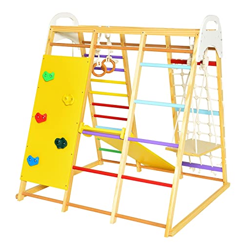 DREAMADE-Ensemble-Echelle-descalade-7-en-1-pour-Enfants-1-Ans-a-Grimper-Balancoire-Triangle-dEscalade-Educatif-en-Bois-Massif-avec-Structure-Stable-pour-InterieursExterieurs-0