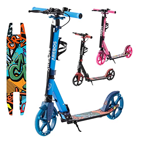 Arebos-Trottinette-avec-Roues-LED-Suspension-Avant-Support-pour-Bouteille-et-Sonnette-0