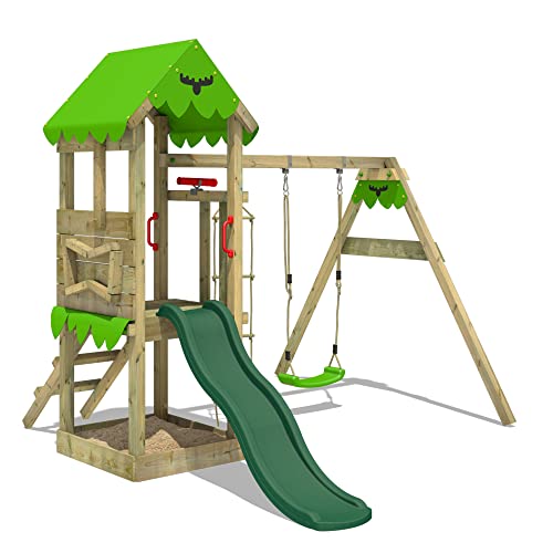 FATMOOSE-FriendlyFrenzy-Fun-Tour-descalade-XXL-avec-balancoire-et-Toboggan-Tour-descalade-dexterieur-pour-Enfants-avec-bac-a-Sable-echelle-pour-Le-Jardin-0