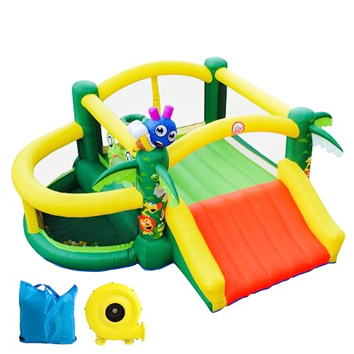 LuckyJump-Chateau-Gonflable-dexterieur-avec-Soufflerieavec-Piscine-Toboggan-Chateau-Gonflable-sur-Le-theme-de-la-foret-Peut-Accueillir-2-a-4-Enfants-366x360x191cm-0