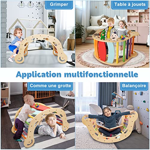 YOLEO-Arche-descalade-Montessori-3-en-1-Bateau-a-Bascule-en-Bois-pour-Enfants-Arc-Bascule-Coloree-Echelle-en-Bois-pour-lentrainement-a-lequilibre-Utilisable-InterieurExterieur-0-0