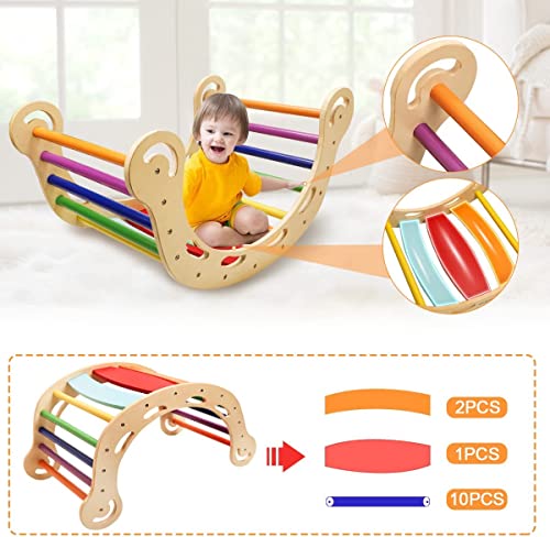 YOLEO-Arche-descalade-Montessori-3-en-1-Bateau-a-Bascule-en-Bois-pour-Enfants-Arc-Bascule-Coloree-Echelle-en-Bois-pour-lentrainement-a-lequilibre-Utilisable-InterieurExterieur-0-4