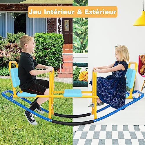 DREAMADE-Balancoire-a-Bascule-en-Metal-pour-Enfant-3-8-Ans-Bascule-avec-3-Siege-Trebuchet-avec-Poignees-Dossiers-pour-InterieurExterieur-Salon-et-Cours-0-0