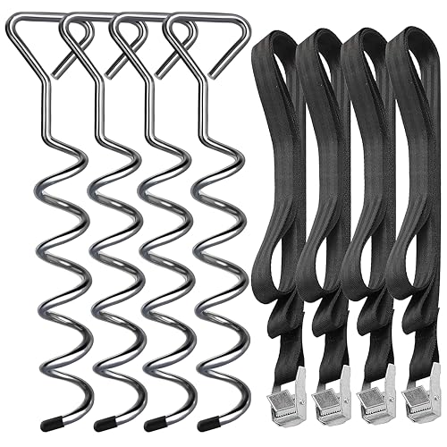 Hodzeed-4-Sets-De-Piquets-dancrage-Robustes-pour-Trampoline-Kit-dancrage-Au-Sol-Piquets-en-Acier-Galvanise-Inoxydables-pour-Trampoline-Jardin-Camp-Balancoire-avec-4-Sangles-Solides-0