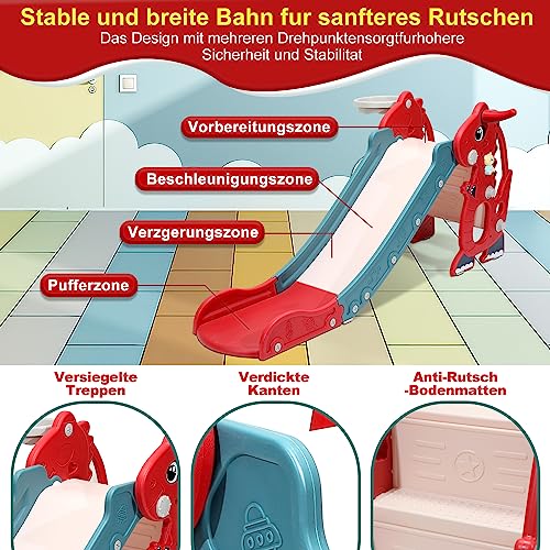 Joparri-Toboggan-Pliable-4-en-1-pour-Enfant-avec-Panier-de-Basket-Ball-pour-Enfants-de-1-a-3-Ans-pour-linterieur-et-lexterieur-jusqua-35-kg-145-x-38-x-67-cm-0-1