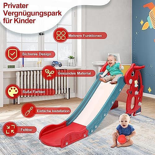 Joparri-Toboggan-Pliable-4-en-1-pour-Enfant-avec-Panier-de-Basket-Ball-pour-Enfants-de-1-a-3-Ans-pour-linterieur-et-lexterieur-jusqua-35-kg-145-x-38-x-67-cm-0-2