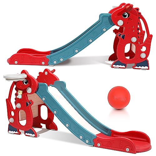 Joparri-Toboggan-Pliable-4-en-1-pour-Enfant-avec-Panier-de-Basket-Ball-pour-Enfants-de-1-a-3-Ans-pour-linterieur-et-lexterieur-jusqua-35-kg-145-x-38-x-67-cm-0