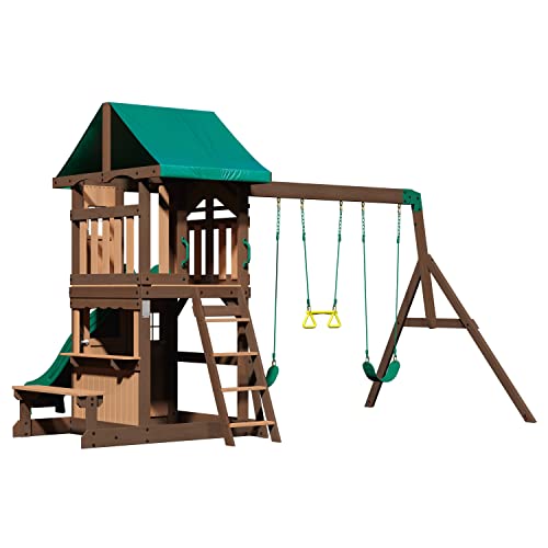 Backyard-Discovery-Lakewood-Maisonnette-en-bois-avec-Balancoires-Toboggan-et-Banc-Bois-de-Cedres-Resistant-aux-Intemperies-Cabane-en-bois-Maisonnette-en-Bois-Exterieur-Couleu-Vert-Marron-0-0
