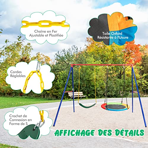 COSTWAY-Portique-de-Balancoire-en-Metal-260-x-182-x-182-cm-avec-2-Balancoires-reglables-2-Facons-de-Suspendre-pour-Interieur-et-Exterieur-0-2