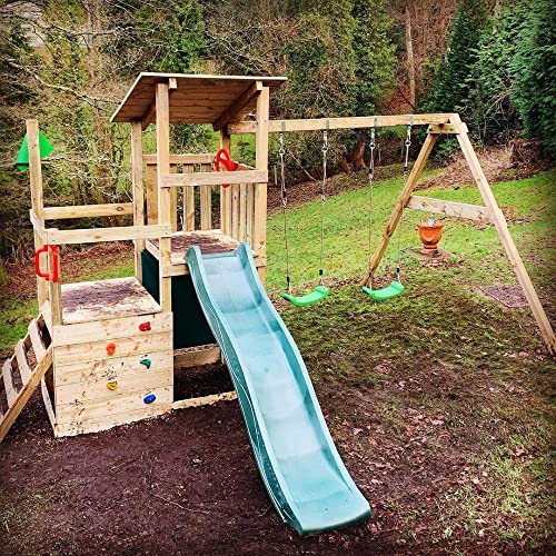 FATMOOSE-Aire-de-Jeux-FruityForest-Fun-XXL-portique-en-Bois-avec-balancoire-et-Toboggan-Tour-descalade-pour-Enfants-avec-bac-a-Sable-echelle-et-Accessoires-de-Jeu-pour-Le-Jardin-0-2