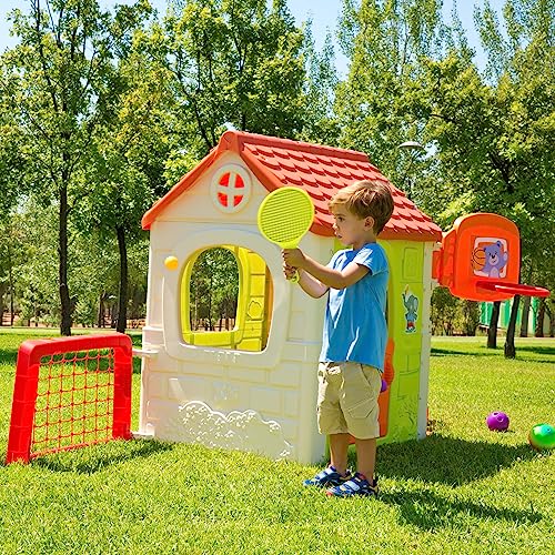 FEBER-6-en-1-Maison-dactivite-Maison-de-Jeux-pour-Enfant-Jeux-Inclus-Tennis-Football-Basket-Ball-Le-Bowling-et-Cible-a-Partir-de-3-Ans-0-1