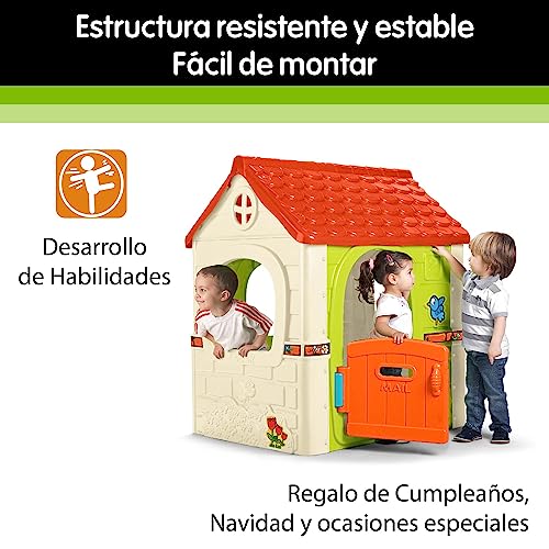 FEBER-Fantasy-House-Maison-de-Jeu-Exterieur-Maison-de-Jeu-avec-Porte-Pliante-pour-Jouer-a-lexterieur-ou-a-la-Maison-Multicolore-Robuste-et-Facile-a-Assembler-pour-Les-Enfants-de-2-a-6-Ans-0-1