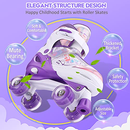 Hikole-Patin-a-Roulette-Enfant-Fille-Garcon-Patin-a-Roulette-Ajustable-Roller-4-Roues-avec-Lumineuses-Les-Patins-a-roulettes-pour-Debutants-Filles-Femmes-Enfants-Mauve-0-1