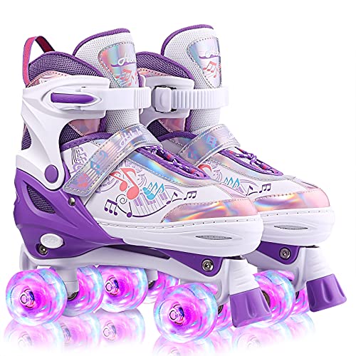 Hikole-Patin-a-Roulette-Enfant-Fille-Garcon-Patin-a-Roulette-Ajustable-Roller-4-Roues-avec-Lumineuses-Les-Patins-a-roulettes-pour-Debutants-Filles-Femmes-Enfants-Mauve-0