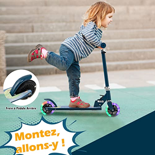 GOPLUS-Trottinette-pour-Enfants-Pliable-avec-2-Roues-Lumineuses-Guidon-Reglable-Alu-3-Hauteurs-Systeme-de-Freinage-Arriere-pour-Garcons-et-Filles-a-partir-de-3-Ans-Jusqua-50-kg-0-0