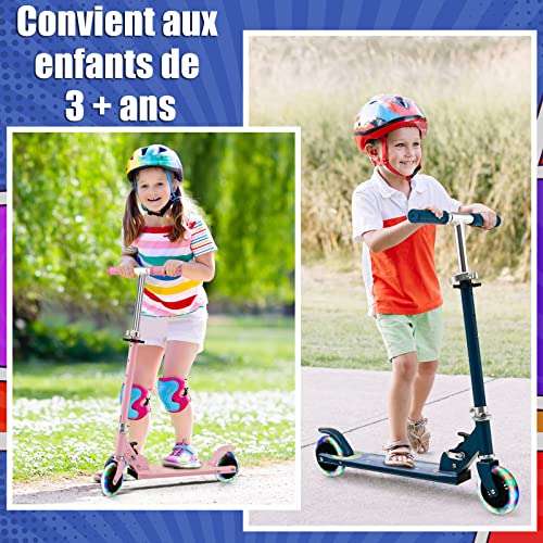 GOPLUS-Trottinette-pour-Enfants-Pliable-avec-2-Roues-Lumineuses-Guidon-Reglable-Alu-3-Hauteurs-Systeme-de-Freinage-Arriere-pour-Garcons-et-Filles-a-partir-de-3-Ans-Jusqua-50-kg-0-1