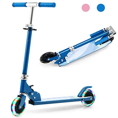 GOPLUS-Trottinette-pour-Enfants-Pliable-avec-2-Roues-Lumineuses-Guidon-Reglable-Alu-3-Hauteurs-Systeme-de-Freinage-Arriere-pour-Garcons-et-Filles-a-partir-de-3-Ans-Jusqua-50-kg-0