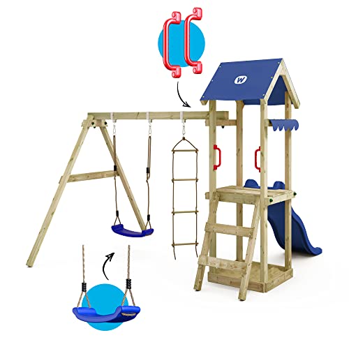 WICKEY-Aire-de-Jeux-TinyCabin-portique-en-Bois-avec-balancoire-et-Toboggan-Tour-descalade-pour-Enfants-avec-bac-a-Sable-echelle-et-Accessoires-de-Jeu-pour-Le-Jardin-0-2