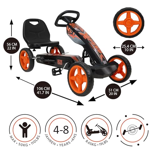 509-Crew-XSpeed-Pedale-Go-Kart--Voiture-a-pedale-motif-sportif-sur-le-carenage-avant-siege-reglable-jantes-a-4-rayons-avec-roues-en-EVA-de-25-cm-de-diametre-volant-de-sport-avec-frein-a-main-a-0-0
