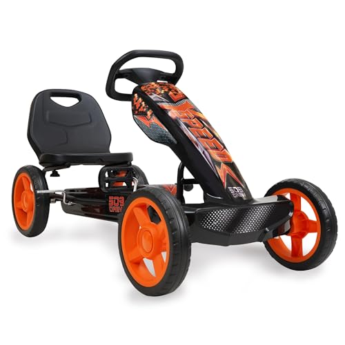 509-Crew-XSpeed-Pedale-Go-Kart--Voiture-a-pedale-motif-sportif-sur-le-carenage-avant-siege-reglable-jantes-a-4-rayons-avec-roues-en-EVA-de-25-cm-de-diametre-volant-de-sport-avec-frein-a-main-a-0