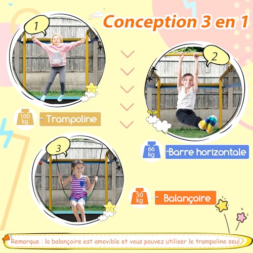 COSTWAY-3-en-1-Trampoline-Exterieur-Enfants-Rectangulair-190x124cm-avec-Balancoire-Barre-Horizontale-Trampoline-de-Jardin-avec-Filet-de-Securite-Charge-Max-100kg-pour-Garcon-et-Fille-0-0