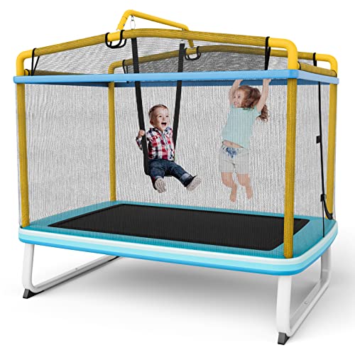 COSTWAY-3-en-1-Trampoline-Exterieur-Enfants-Rectangulair-190x124cm-avec-Balancoire-Barre-Horizontale-Trampoline-de-Jardin-avec-Filet-de-Securite-Charge-Max-100kg-pour-Garcon-et-Fille-0