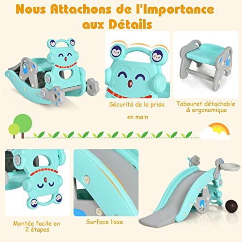 GOPLUS-4-en-1-Toboggan-et-Cheval-a-Bascule-Multifonctionel-avec-Panier-de-Basket-Jeu-de-Lancer-dAnneaux-pour-Enfants-avec-Siege-Amovible-Convient-a-Maternelle-Chambre-dEnfant-0-0