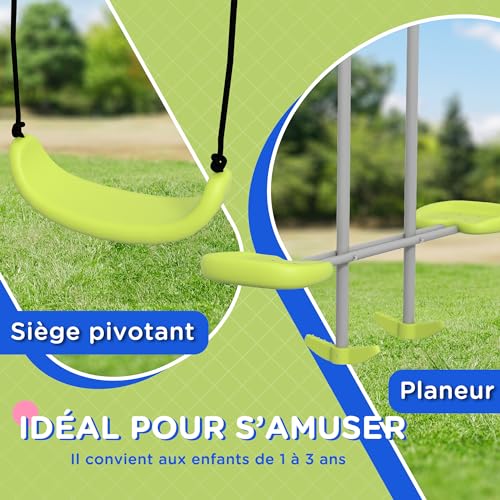 Outsunny-2-en-1-balancoire-portique-Enfant-avec-1-siege-de-balancoire-et-1-Face-a-Face-balancoire-pour-Enfant-de-3-a-8-Ans-255-x-160-x-180-cm-Charge-Max-135-kg-Structure-en-metal-Vert-Gris-0-1