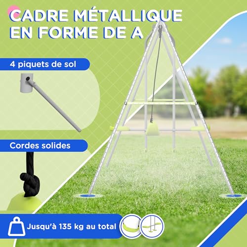Outsunny-2-en-1-balancoire-portique-Enfant-avec-1-siege-de-balancoire-et-1-Face-a-Face-balancoire-pour-Enfant-de-3-a-8-Ans-255-x-160-x-180-cm-Charge-Max-135-kg-Structure-en-metal-Vert-Gris-0-2