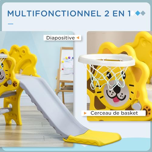AIYAPLAY-Toboggan-Enfant-Panier-Basket-pour-Enfant-18-a-36-Mois-Usage-interieur-exterieur-Charge-Max-25KG-dim-131L-x-50l-x-74H-cm-Ballon-Pompe-incluses-HDPE-Jaune-Gris-0-1
