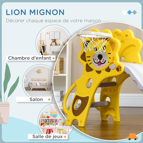 AIYAPLAY-Toboggan-Enfant-Panier-Basket-pour-Enfant-18-a-36-Mois-Usage-interieur-exterieur-Charge-Max-25KG-dim-131L-x-50l-x-74H-cm-Ballon-Pompe-incluses-HDPE-Jaune-Gris-0-2