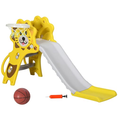 AIYAPLAY-Toboggan-Enfant-Panier-Basket-pour-Enfant-18-a-36-Mois-Usage-interieur-exterieur-Charge-Max-25KG-dim-131L-x-50l-x-74H-cm-Ballon-Pompe-incluses-HDPE-Jaune-Gris-0